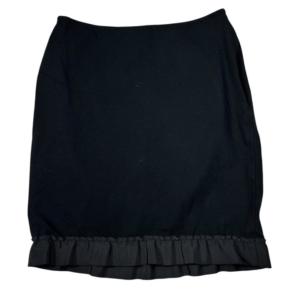 Ann Taylor Black Ribbon Ruffle Hem Midi Tea Length Pencil Skirt Office Y2K